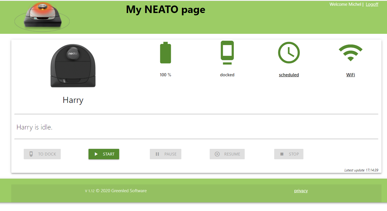 'Neato' app-screen